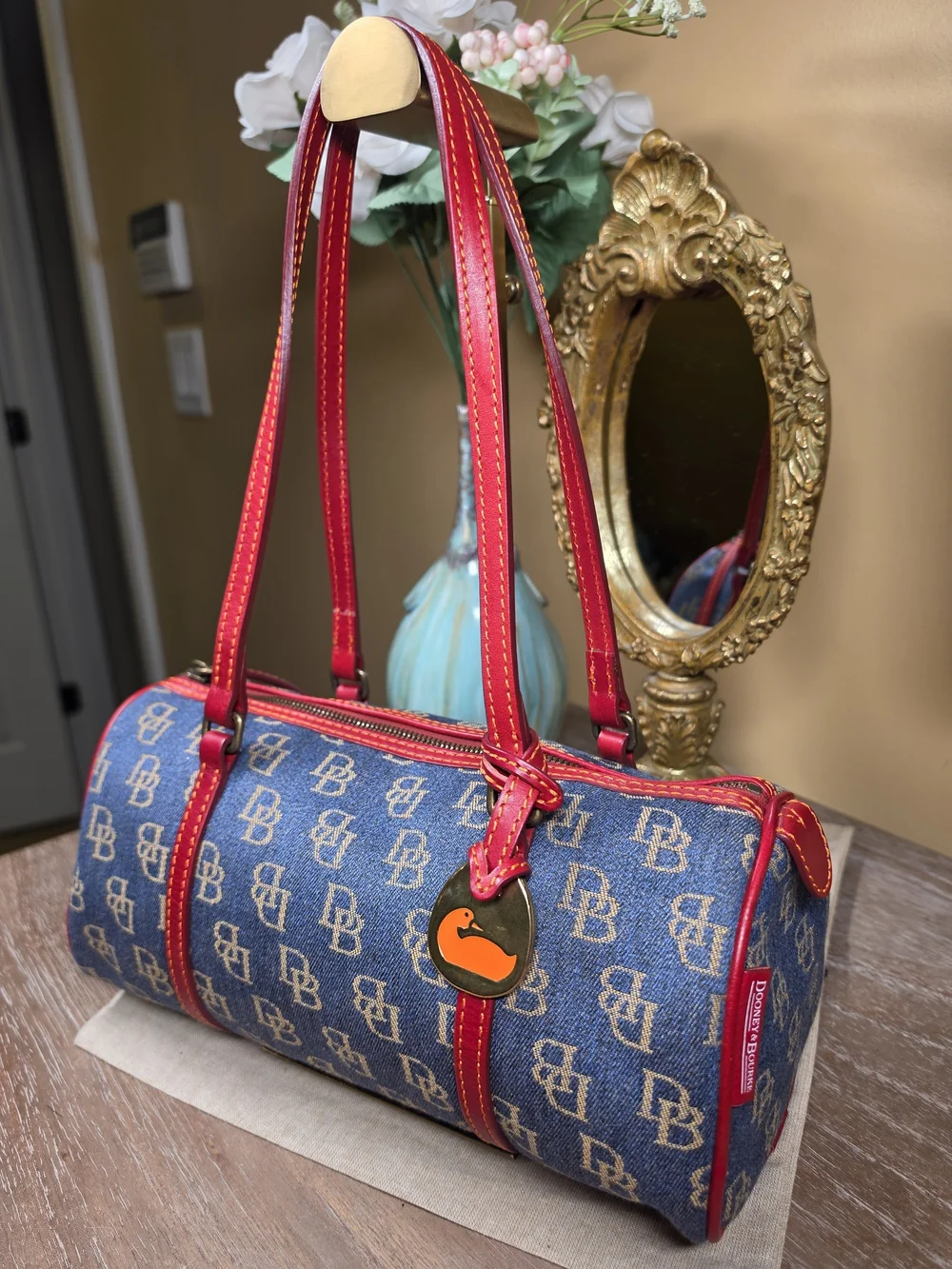 Dooney & Bourke Y2K Denim Monogram Barrel Bag & Pouch Set (Combine Retail $495)